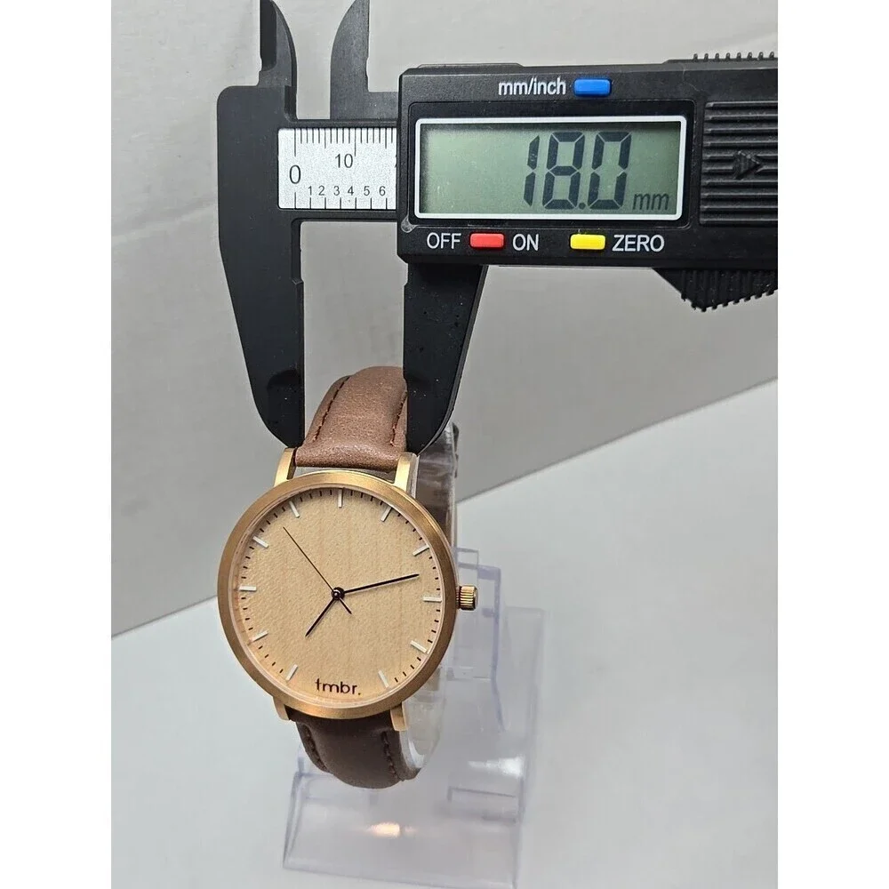 Tmbr The Helm Wood Dial Watch Rose Gold Tone 40mm Brown Leather New Battery